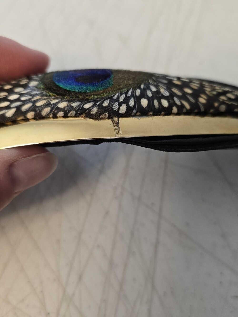 Lee Sands Black Leather Genuine Peacock Feathers Buckle Belt Size M/L READ - Picture 9 of 14